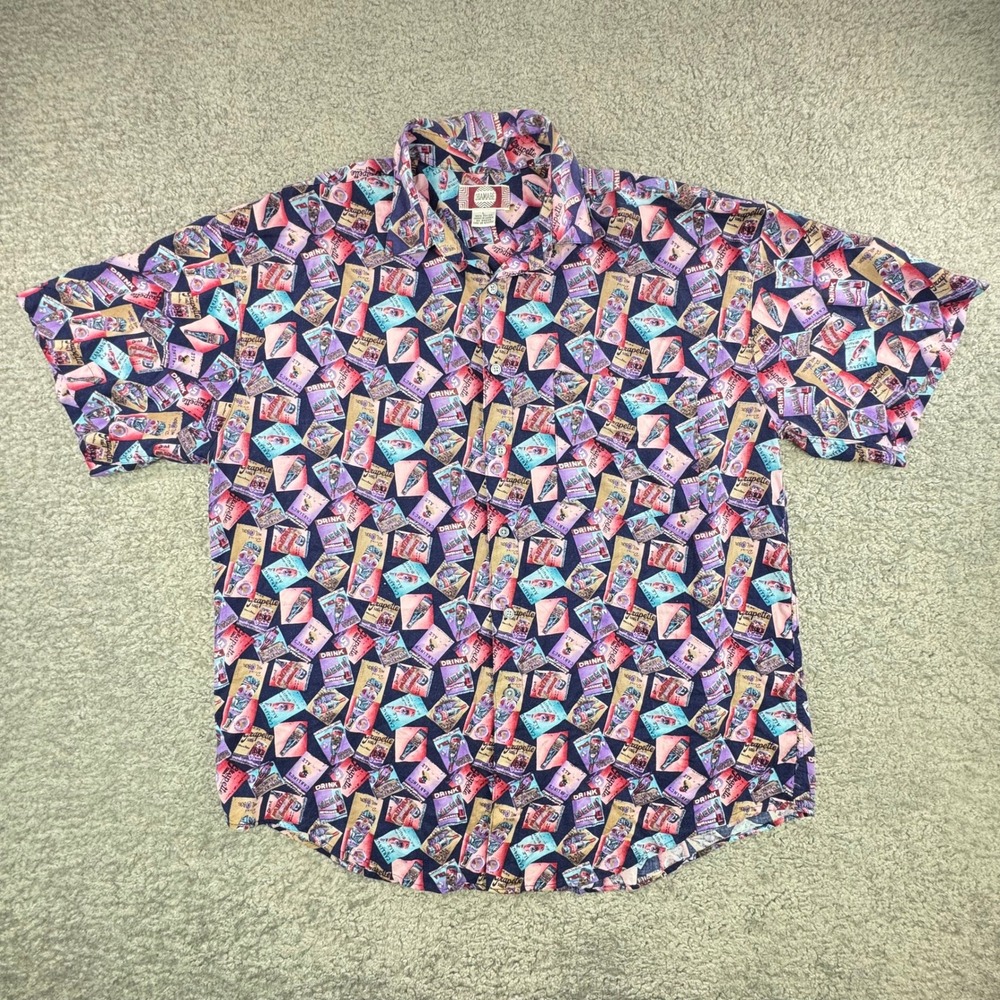 Chiamare Mens Large Rayon Shirt Vintage Soda Labels Nehi Grapette‎ Novelty Print
